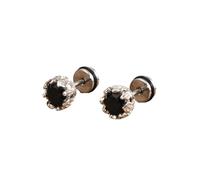Hao Wu Xuan Black Cubic Zircon Stud Earrings for Men Boys,Screw Setting Stainless Steel Men Earrings,Vintage Retro Jewelry Gifts