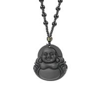 Hao Wu Xuan Black Obsidian Maitreya Necklace Sacred Religion Glass Pendant Sweater Beads Chain Buddha Amulet Belief