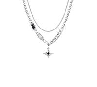 Hao Wu Xuan Black Star Charm Choker Necklace for Man Woman Stainless Steel Jewelry Double Link Chain Stacking Collar Birthday Gift