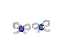 Hao Wu Xuan Blue Bow Stud Earrings for Women Temperament Sweet Girls Earrings for Party Exquisite Birthday Gift Bling Fashion Jewelry