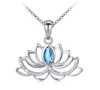 Hao Wu Xuan Blue Cubic Lotus Flower Pendant Necklace for Women Luxury Wedding Necklace Party Gift Trendy Jewelry