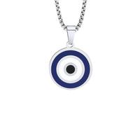 Hao Wu Xuan Blue Eye Necklaces for Men,Stainless Steel Round Pendant with Box Chain, Ethnic Turkish Collar Gifts Jewelry