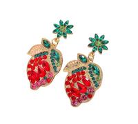 Hao Wu Xuan Bohemia Bling Rhinestone Strawberry Lemon Dangle Earrings For Women Sweet Statement Jewelry Wedding Bride Wearing Gift