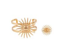 Hao Wu Xuan Bohemia Sun Flower Open Bracelets Rings Set For Women Vintage Elegant Gd Cor Cuff Bangles Wedding Banquet Jewelry