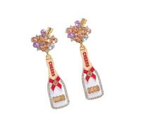 Hao Wu Xuan Bohemian Colorful Rhinestone Wine Bottle Dangle Earrings For Women Scotland Cup Dangle Statement Earrings Banquet Accessories