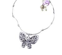 Hao Wu Xuan Bohemian Ethnic Statement Butterfly Necklaces for Women Tibetan Silver Pendants Necklaces Festival Jewelry