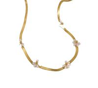 Hao Wu Xuan Bohemian White Shell Flower Blade Chain Necklace Gold Plated Tarnish Free Stainless Steel Jewelry for Women Banquet