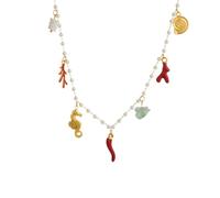 Hao Wu Xuan Boho Dangle Seahorse Shell Ocean Pearl Necklace Gold Plated Tarnish Free Stainless Steel Women Jewelry for Party