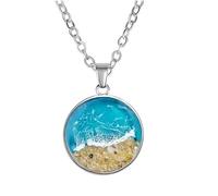 Hao Wu Xuan Boho Round Ocean Beach Dome Glass Pendant Necklace For Women Men Summer Jewelry Accessories