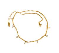 Hao Wu Xuan Boho Stackable Dangle Square Clear Zircon Bead Necklace 2025 Summer Stainless Steel Vaion Style Women Jewelry