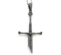 Hao Wu Xuan Broken Sword Necklace, Gothic Medieval Knight Pendant with Chain, Antique Silver Finish, 50cm Chain Length, Cosplay Jewellery Gift