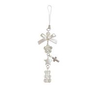 Hao Wu Xuan Candy Color Pearl Bowknot Key Chains Sweet Bear Heart Pendant Phone Chain Earphone Case Anti-Lost Lanyard Bag Decor
