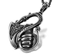 Hao Wu Xuan Charm Norse Runes Viking Axes Dragon Necklaces Men Vintage Stainless Steel Celtic Knot Hatchet Pendant Scandinavian Male Jewelry