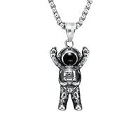 Hao Wu Xuan Cheering Astronaut Necklaces Stainless Steel Raising Hand Cute Hip Hop Rap Pendants Chain Party for Friend Couple Jewelry Gift