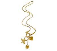 Hao Wu Xuan Chunky Heart Starfish Necklace - Pendant with Imitation Pearls & Snake Chain, Gift