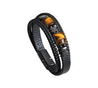 Hao Wu Xuan Chunky Leather Bracelet for Men Boys,Two Big Tiger Eye Natural Brown Stone Bracelets,Rock Punk Causal Jewelry Gifts