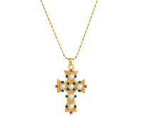 Hao Wu Xuan Church Cross Colorful Zircon Lucky Necklace Bead Chain Summer Pvd Gold Plated Stainless Steel Women Jewelry