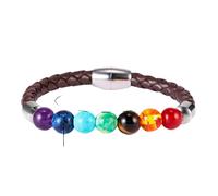 Hao Wu Xuan Classic Colorful Seven Chakras Natural Stone Bead Bracelets For Women Vintage Charm Men Leather Magnet Female Jewelry Gift