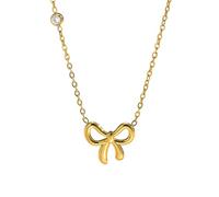 Hao Wu Xuan Classic Elegant Bow Pendant Necklaces Gold Color Choker Chain Necklaces Stainless Steel Waterproof Jewelry For Women Mom Gift