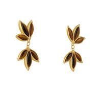 Hao Wu Xuan Classic in vintage tiger eye stone earrings for women light luxury trend fallen leaf earring banquet jewelry