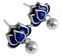 Hao Wu Xuan Classic r Blue Lotus Flower Earrings for Women Fresh Vintage Art Enamel Tassel Short Earings Stud Party Jewelry Gifts