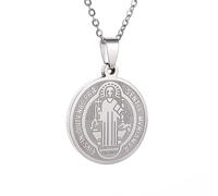 Hao Wu Xuan Classic Stainless Steel St. Benedict's Cross Medal Pendant Necklace Men Women Fashion Exorcist Amulet Jewelry