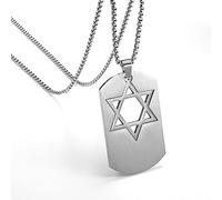 Hao Wu Xuan Classic Vintage Cutout Star of David Square Dog Tag Pendant Necklace Men's Gift Amulet Ornaments