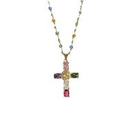 Hao Wu Xuan Colorful Crystal Cross Pendant Necklace for Women Personalized able Daily Accessories Party Jewelry Birthday Gifts