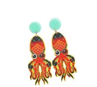 Hao Wu Xuan Colorful Fun Fish Octopus Dangle Earrings For Women Simple Adorable Animal Drop Earrings Vacation Party Accessories