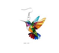 Hao Wu Xuan Colorful Hummingbird Earrings Women Bright Bird 2D Earrings Cute Animal Dangle Fashion Vintage Earrings Jewelry Gifts