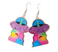Hao Wu Xuan Creative Acrylic Alien Earrings Kawaii Funny UFO Spaceship Earrings for Women Girls Party Holiday Jewelry Gifts