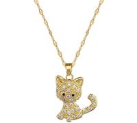 Hao Wu Xuan Creative Cute Cartoon Cat Inlaid Zircon Pendant Necklace for Girl Fashion Stainless Steel Chain Birthday Party Gift