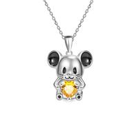 Hao Wu Xuan Creative Heart-shaped Orange Crystal Mouse Pendant Necklace for Women Exquisite Ladies Cute Cartoon Animal Jewelry Birthday Gift