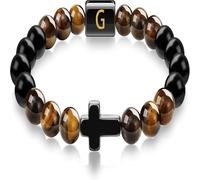 Hao Wu Xuan Cross Bracelet for Men Boys Letter A-Z Initial Bracelets Jewelry Mens Bracelet Religious Christian Easter Gifts Pulseras Hombre