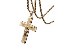 Hao Wu Xuan Crucifix Necklace for Men Stainless Steel Gold Color Cross Necklace Amulet Church Prayer Jewelry