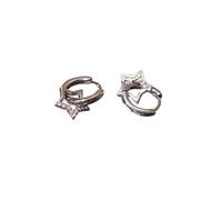 Hao Wu Xuan Crystal Star Drop Earrings for Women Girls 2023 Zircon Silver Color Five Pointed Star Ear Buckle Party Y2K Jewelry Gift