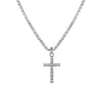 Hao Wu Xuan Cubic Tennis Necklaces Choker Cross Pendant Necklace Sparkly Crystal Chain Crucifix Religious Belief Jewelry for Women