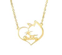 Hao Wu Xuan Custom Name Cat Silhouette Heart Necklace Dog Silhouette Name Necklace Personalized Horse Silhouette Necklace