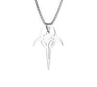 Hao Wu Xuan Cut Stainless Steel Minimalist Psycron Pendant Necklace for Men and Women Gothic Ghost Death Band Symbol Jewelry Gift