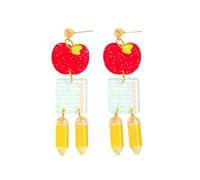 Hao Wu Xuan Cute And Fun Apple pencil Dangle Earrings For Women Summer Holiday Beach Creative Jewelry Sweet Back To School Gift
