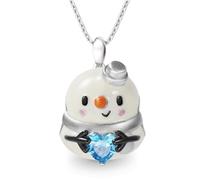 Hao Wu Xuan Cute Blue Heart Crystal Cartoon Snowman Pendant Necklace for Women Fashion Girls Birthday Party Jewelry