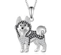 Hao Wu Xuan Cute Cartoon Black-White Rhinestone Husky Pendant Necklace for Women Fashion Pet Puppy Dog Animal Jewelry Gift for Dog Lovers