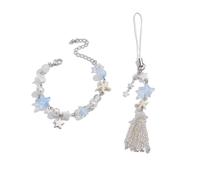 Hao Wu Xuan Cute Romantic Five Pointed Star Pendant KeyChain Women Trend Rice Beads Tassels Phone Camera Bag Chain Jewelry