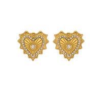 Hao Wu Xuan Cute Vintage Love Heart Embossed Stud Earrings INS Gold Plated Hypoallergenic Stainless Steel Jewelry for Party Gift
