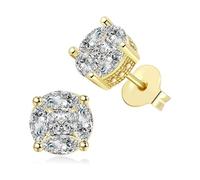 Hao Wu Xuan Dainty Gold Color Stud Earrings for Men/Women Inlaid Dazzling Cubic Daily Wear Fashion Couple Earrings Jewelry