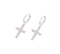 Hao Wu Xuan Dazzling Zircon Silver Color Cross Dangle Earrings for Women Gift Fashion Party Wedding Jewelry Anti Allergy Earrings
