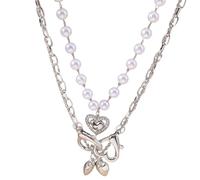 Hao Wu Xuan Delicate Love Heart Necklace Multilayer Pearl Choker Necklaces for Women Bridal Wedding Party Jewelry Gifts