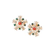 Hao Wu Xuan Delie Multicolor Snowflake Crystal Zircon Stud Earrings for Women Shine Rhinestone Pierced Xmas Flower Jewelry Gift