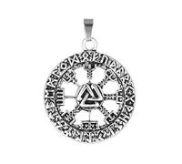 Hao Wu Xuan DIY Nordic Vikings Retro Silver Round Hollow Out Compass Rune Amulet Pendants for Necklaces Handmade Making Accessory