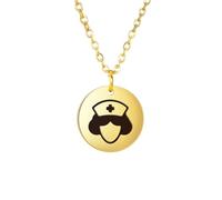 Hao Wu Xuan Doctor Nurse Pendant Necklace For Women Stainless Steel Gold Color Cartoon Design Choker Statement Chain Link Jewelry